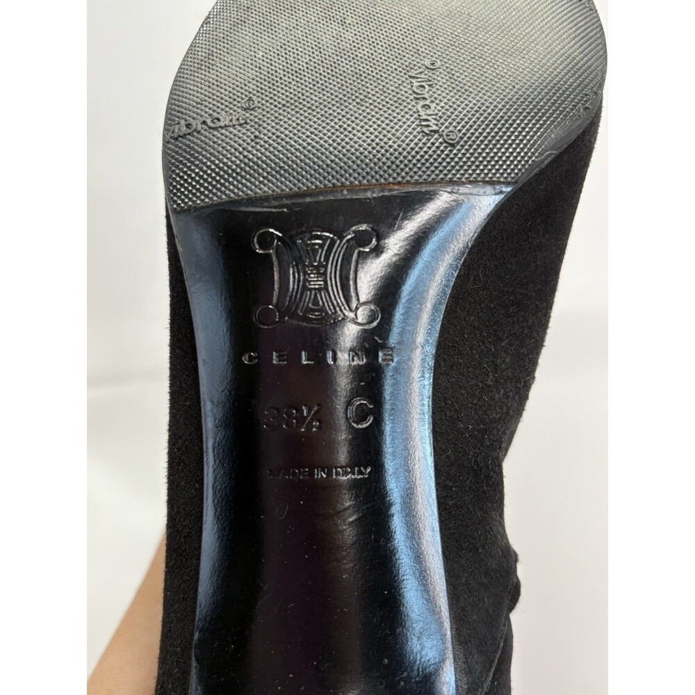 Celine Black Suede Ankle Boots w/ Patent Leather Details Y2K Sz EU 38.5C 8.5 - Picture 10 of 12